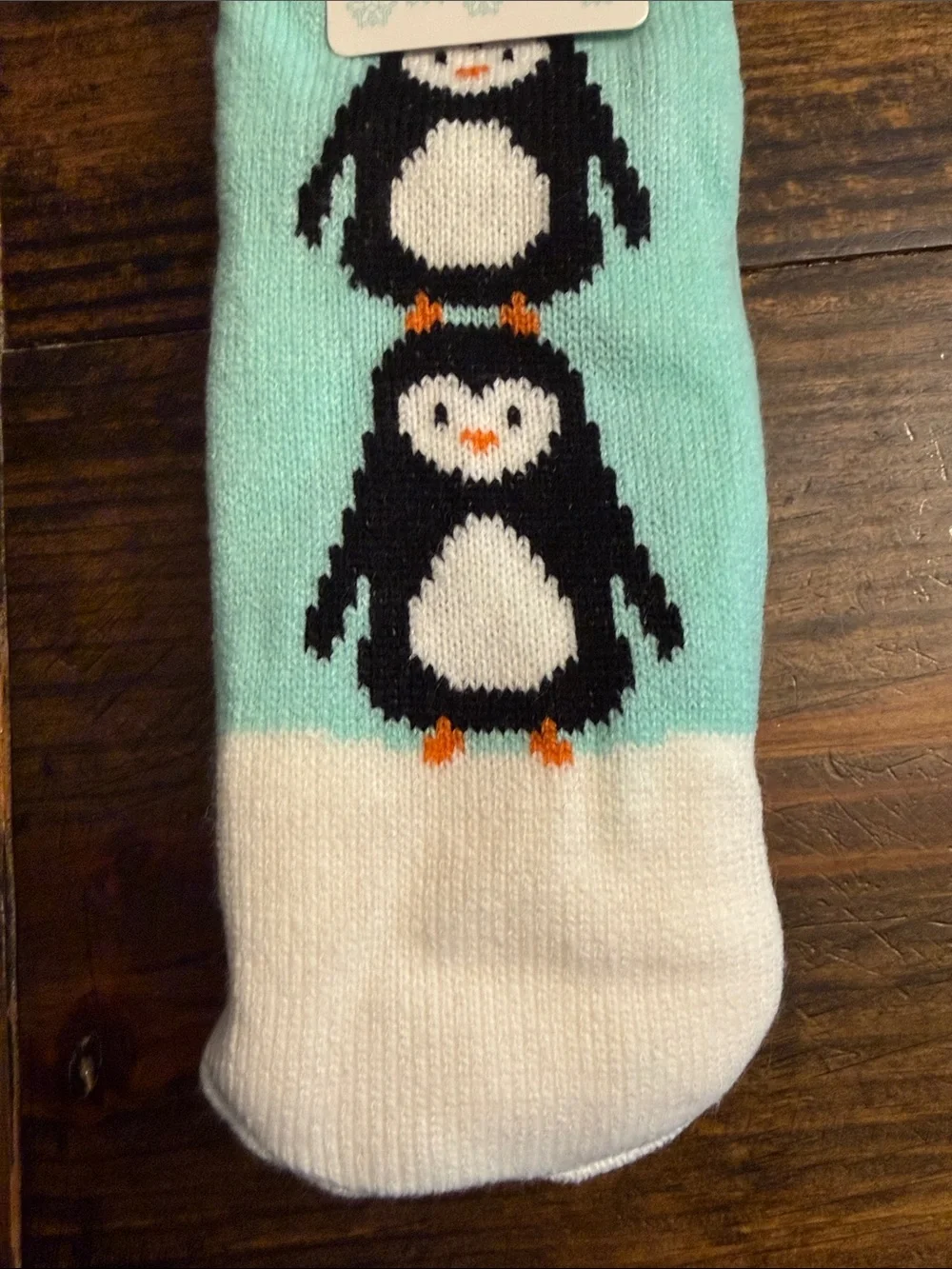 Yelete Mint Color Kids Penguin Fuzzy Cuffed Winter Socks (OS)